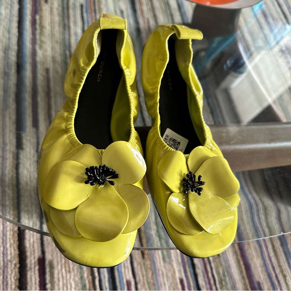 Tory Burch Flower Ballet Cloud Patent Leaf Green Lightweight Shoe